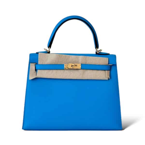 Hermes Kelly 25 Bleu Frida Sellier GHW
