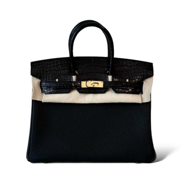Hermes Birkin 25 Black Shiny Croco Touch/Togo GHW