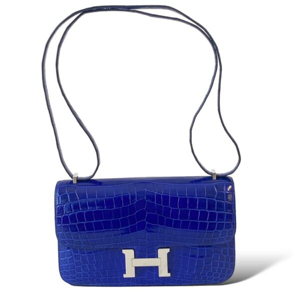 Hermes Constance Elan Croco Bleu Électrique PHW