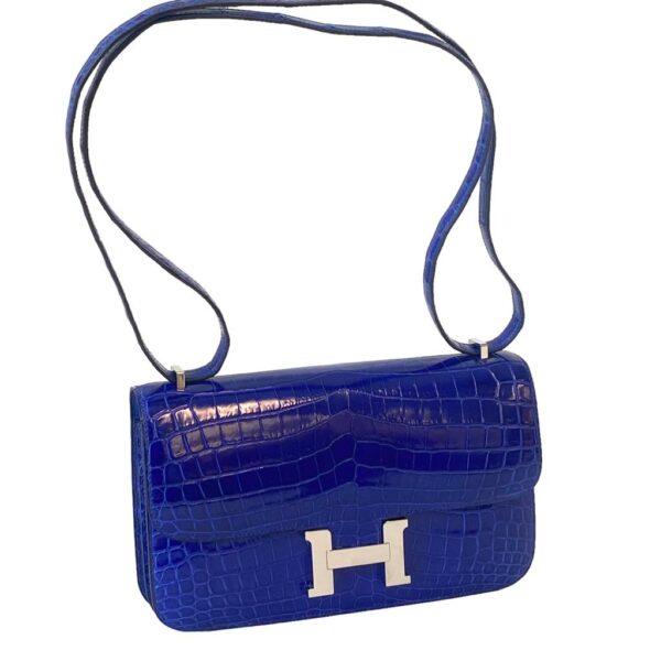 Hermes Constance Elan Croco Bleu Électrique PHW - Image 2