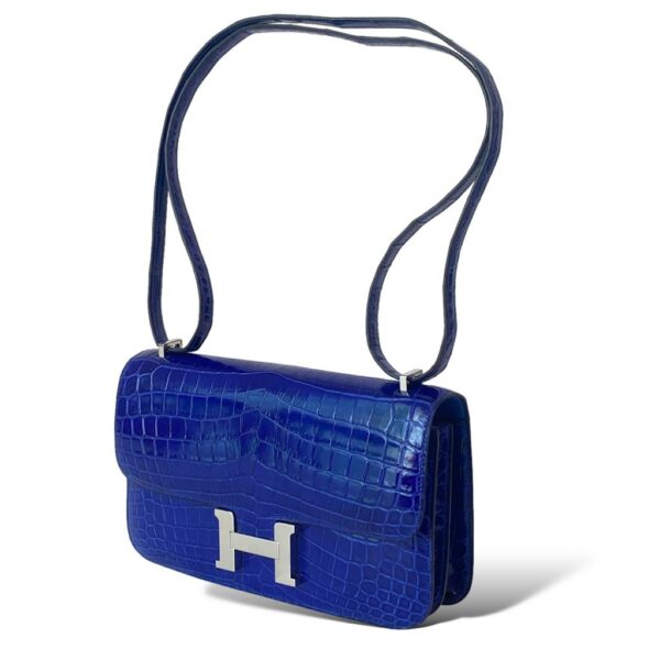 Hermes Constance Elan Croco Bleu Électrique PHW - Image 3
