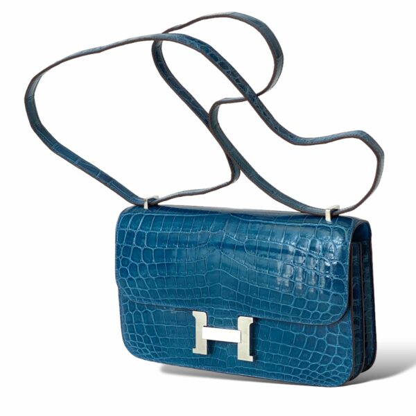 Hermes Constance Elan Croco Blue Mykonos PHW - Image 3