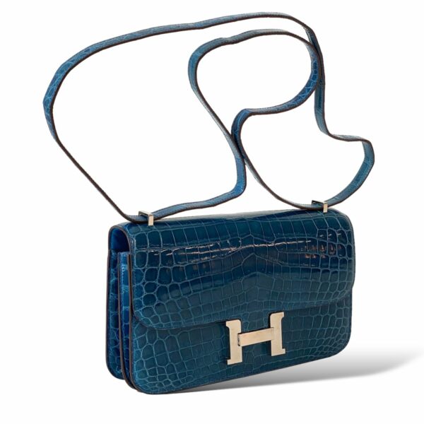 Hermes Constance Elan Croco Blue Mykonos PHW - Image 2