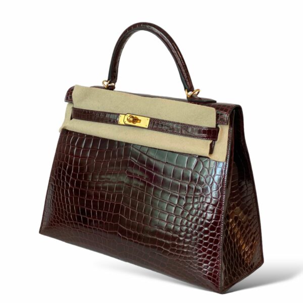 Hermes Kelly 35 Croco Bordeaux GHW - Image 3