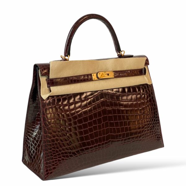 Hermes Kelly 35 Croco Bordeaux GHW - Image 2