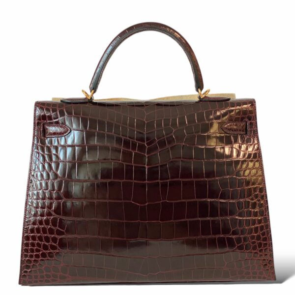 Hermes Kelly 35 Croco Bordeaux GHW - Image 5