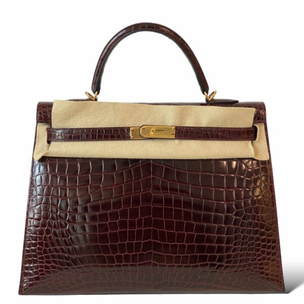 Hermes Kelly 35 Croco Bordeaux GHW
