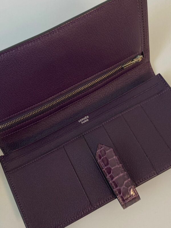 Hermes Bearn Amethyst Shiny Crocodile Wallet PHW - Image 3