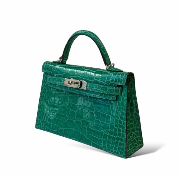 Hermes Kelly Mini Vert Jade Croco PHW - Image 3