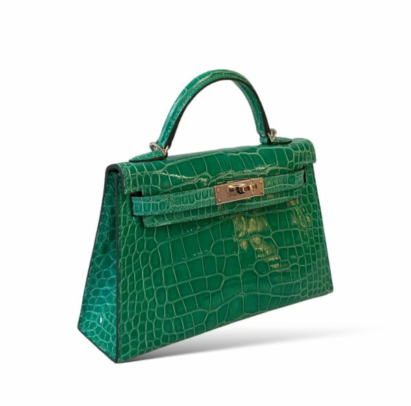 Hermes Kelly Mini Vert Jade Croco PHW - Image 2