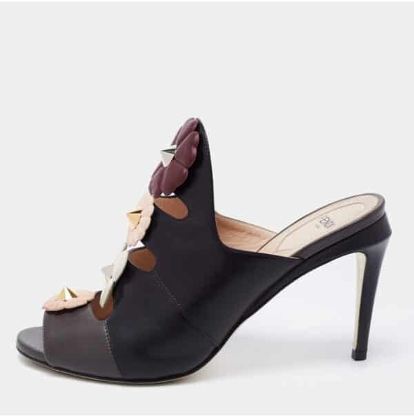 Fendi Flowerland 38 EU Black Mules - Image 3