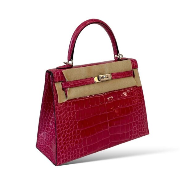 Hermes Kelly 25 Rose Mexico Croco PHW - Image 2