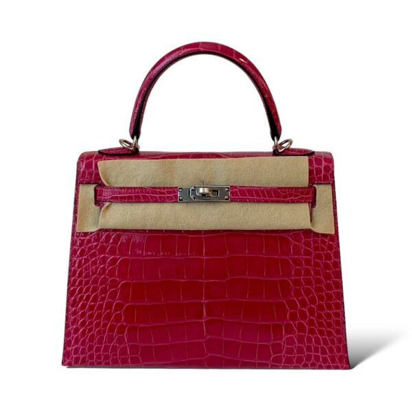 Hermes Kelly 25 Rose Mexico Croco PHW