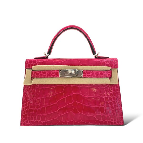 Hermes Kelly Mini Croco Rose Mexico PHW