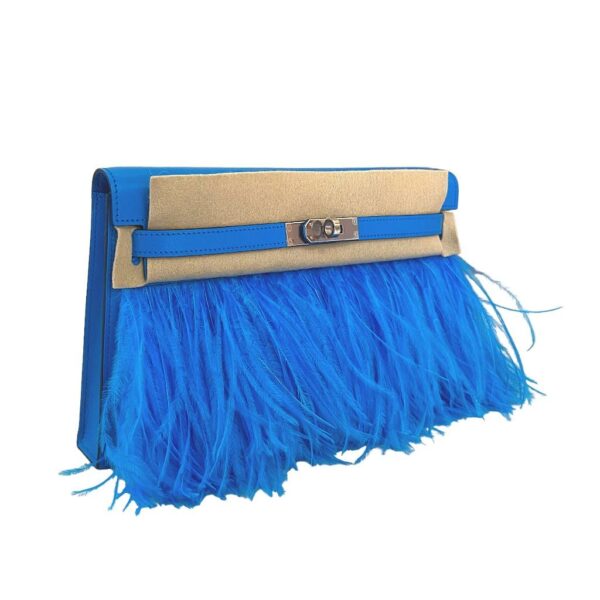 Hermes Kelly Elan Bleu Frida Chevre and Ostrich Feathers PHW - Image 2