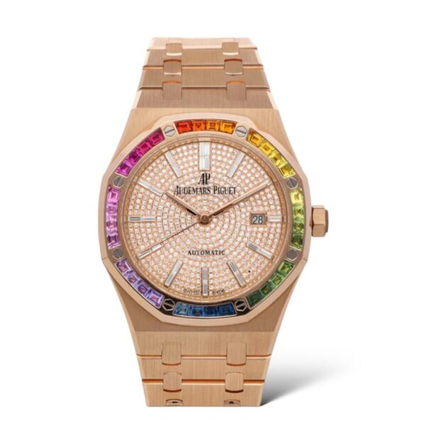 Audemars Piguet Royal Oak 41mm 15413OR.YY.1220OR.01 Rainbow Set Bezel Diamonds Paved Dial