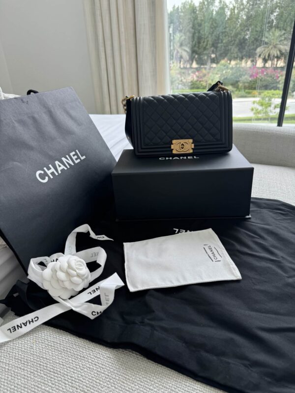 Chanel Black Caviar Medium Boy Bag Aged Gold Hardware - Image 2