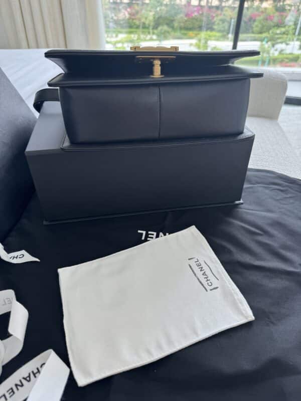 Chanel Black Caviar Medium Boy Bag Aged Gold Hardware - Image 3