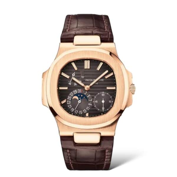 Patek Philippe Nautilus 40mm 5712R-001 Moonphase Rose Gold Case Brown Leather Strap