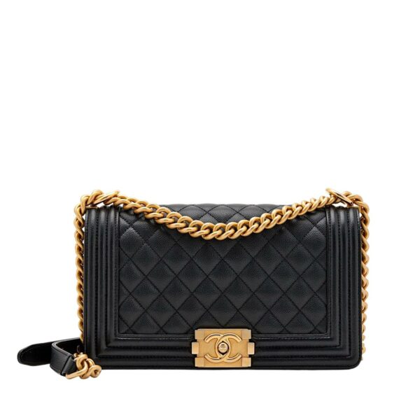 Chanel Black Caviar Medium Boy Bag Aged Gold Hardware