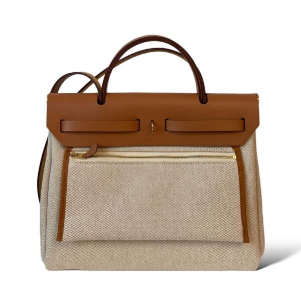 Hermes Herbag Zip 31 Gris Meyer, Beige, Nature GHW - Image 2