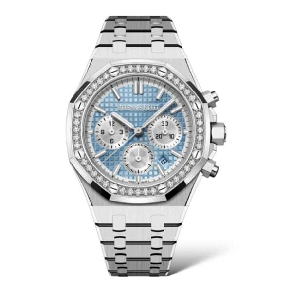 Audemars Piguet Royal Oak 38mm 26715ST.ZZ.1356ST.01 Stainless Steel Light Blue Dial Diamonds Set Bezel