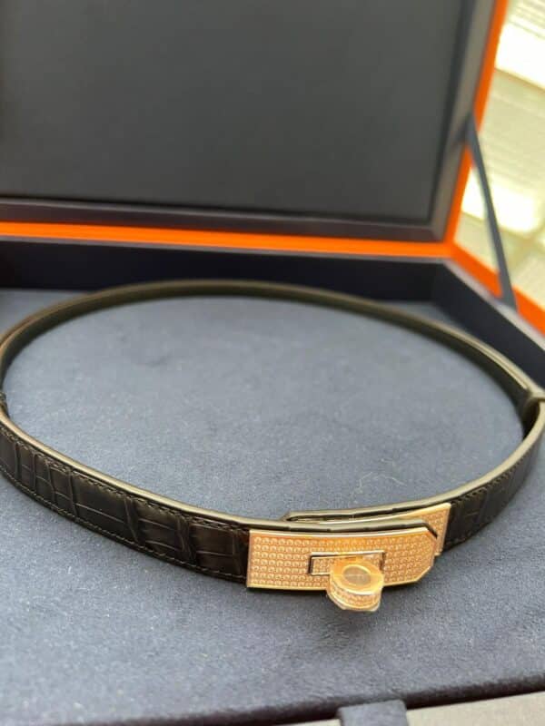 Hermes Kelly Belt 18k Diamond Black Croco RGHW - Image 4