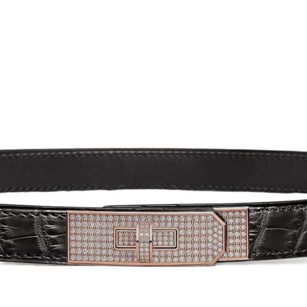 Hermes Kelly Belt 18k Diamond Black Croco RGHW - Image 2