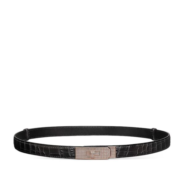 Hermes Kelly Belt 18k Diamond Black Croco RGHW