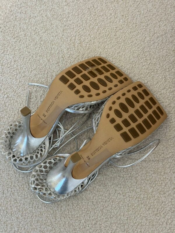 Bottega Veneta Stretch 38 EU Silver Lace-Up Sandal - Image 4