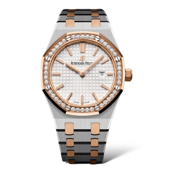 Audemars Piguet Royal Oak 33mm Quartz Silver-Toned Dial Stainless Steel And Rose Gold Bracelet Diamonds Set Bezel