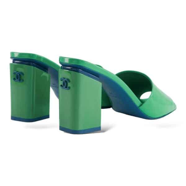 Chanel Mint Green 38 EU with Blue CC Logo Sandals - Image 2