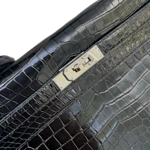 Hermes Kelly 32 Black Shiny Croco PHW - Image 7
