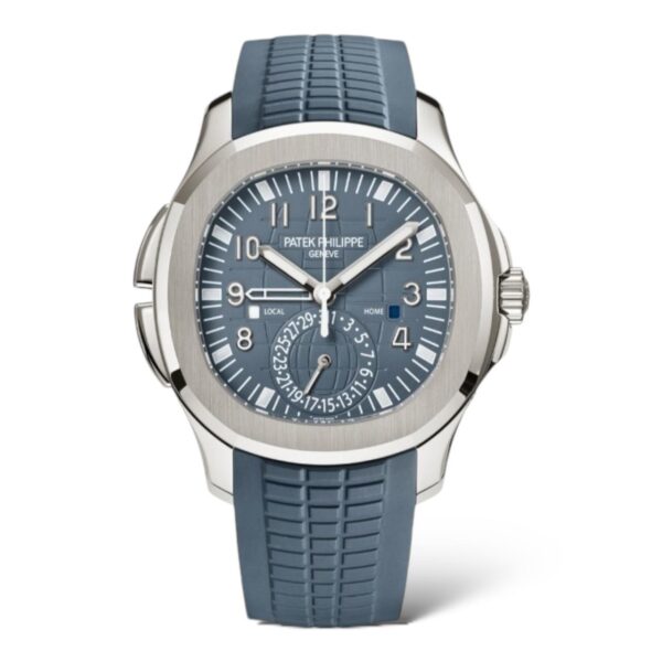 Patek Philippe Aquanaut 40.8mm 5164G Opaline Blue-Grey Dial White Gold Case Composite Material Strap Dual Time Zone