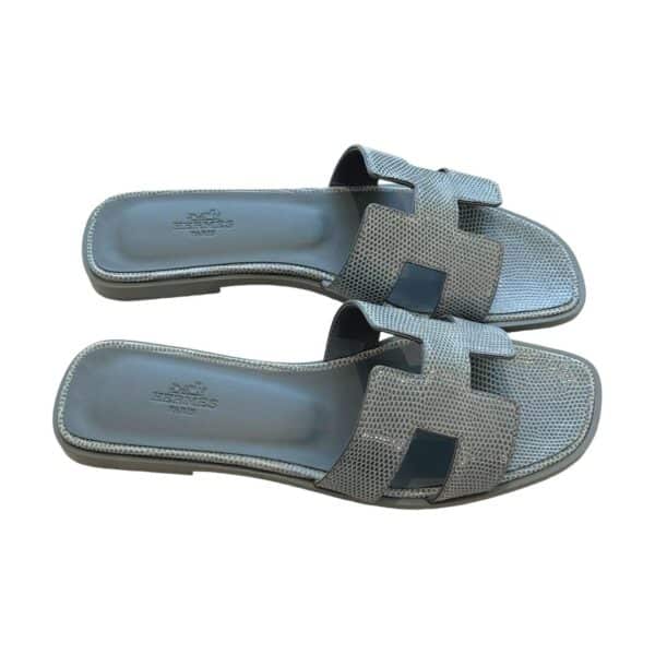 Hermes Oran 38 EU Gris Antarctique Lizard Sandals - Image 3