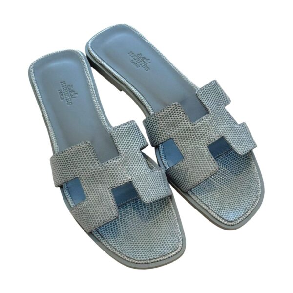 Hermes Oran 38 EU Gris Antarctique Lizard Sandals - Image 2