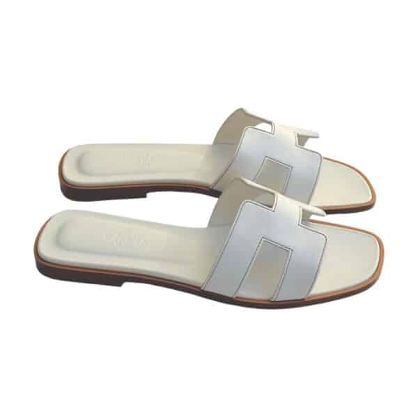 Hermes Oran 38.5 EU White Sandals - Image 3
