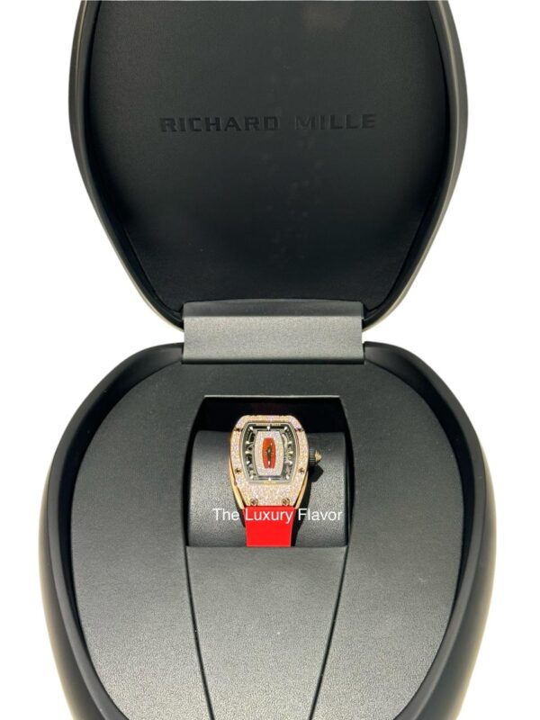 Richard Mille 07-01 45.66mmx 31.40mm Rose Gold Factory Snow Diamonds Settings Red Rubber Strap - Image 4