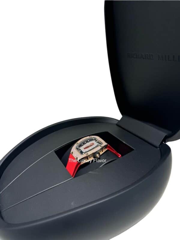 Richard Mille 07-01 45.66mmx 31.40mm Rose Gold Factory Snow Diamonds Settings Red Rubber Strap - Image 5