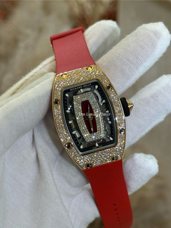 Richard Mille 07-01 45.66mmx 31.40mm Rose Gold Factory Snow Diamonds Settings Red Rubber Strap - Image 2