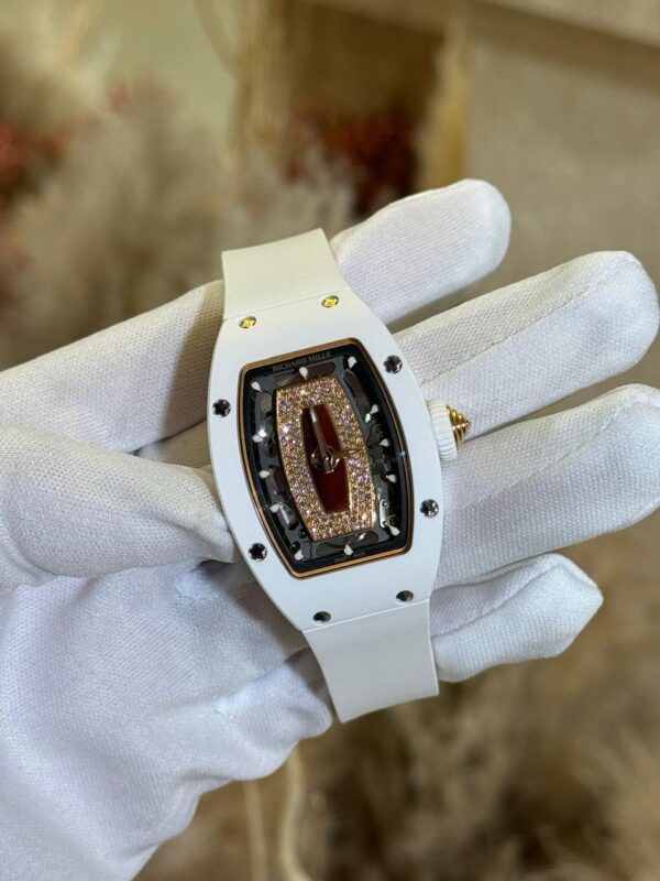 Richard Mille 07-01 White Ceramic Diamond Set Red Jasper Dial White Rubber Straps - Image 2