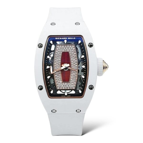 Richard Mille 07-01 White Ceramic Diamond Set Red Jasper Dial White Rubber Straps