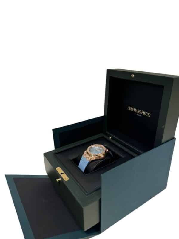 Audemars Piguet Royal Oak 37mm 15551OR.ZS.D344CR.01 Blue Dial Sapphires Set Bezel Alligator Straps - Image 6