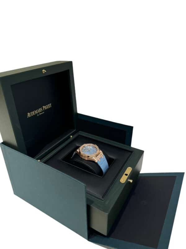 Audemars Piguet Royal Oak 37mm 15551OR.ZS.D344CR.01 Blue Dial Sapphires Set Bezel Alligator Straps - Image 5