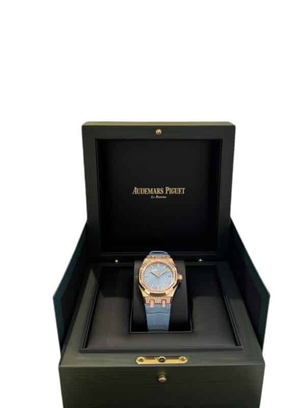 Audemars Piguet Royal Oak 37mm 15551OR.ZS.D344CR.01 Blue Dial Sapphires Set Bezel Alligator Straps - Image 4