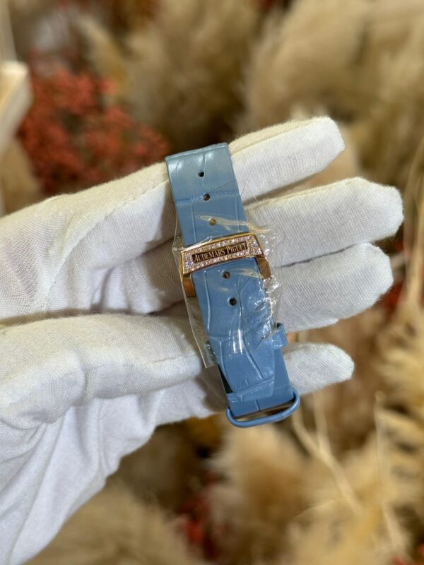 Audemars Piguet Royal Oak 37mm 15551OR.ZS.D344CR.01 Blue Dial Sapphires Set Bezel Alligator Straps - Image 3