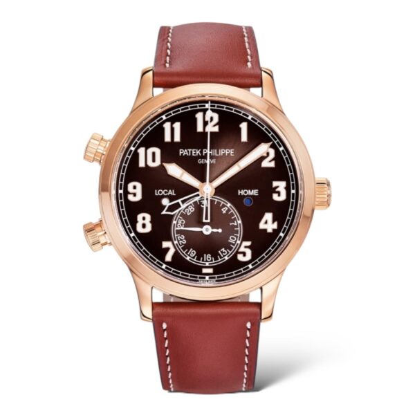 Patek Philippe Complications 42mm 5524R Rose Gold Case Brown Vintage Calfskin Strap Brown Sunburst Dial