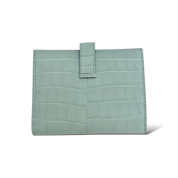 Hermes Bearn Vert D'eau Croco Compact Wallet GHW - Image 2