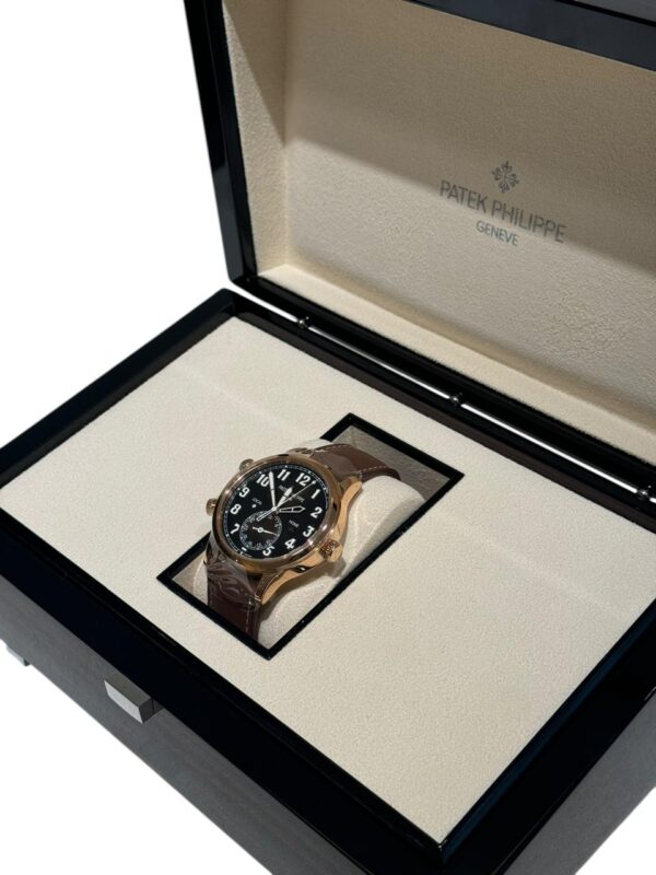Patek Philippe Complications 42mm 5524R Rose Gold Case Brown Vintage Calfskin Strap Brown Sunburst Dial - Image 4