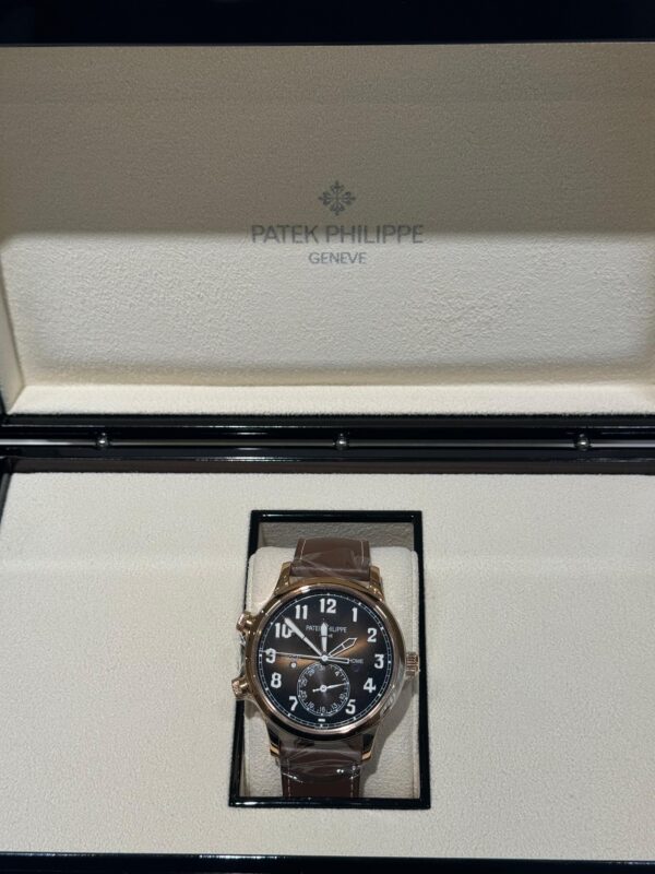 Patek Philippe Complications 42mm 5524R Rose Gold Case Brown Vintage Calfskin Strap Brown Sunburst Dial - Image 6